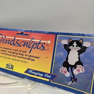 Vtg New Hanging Cat Flag Windsculpts NCE Kitty Sculpted Two Sided 28x50"